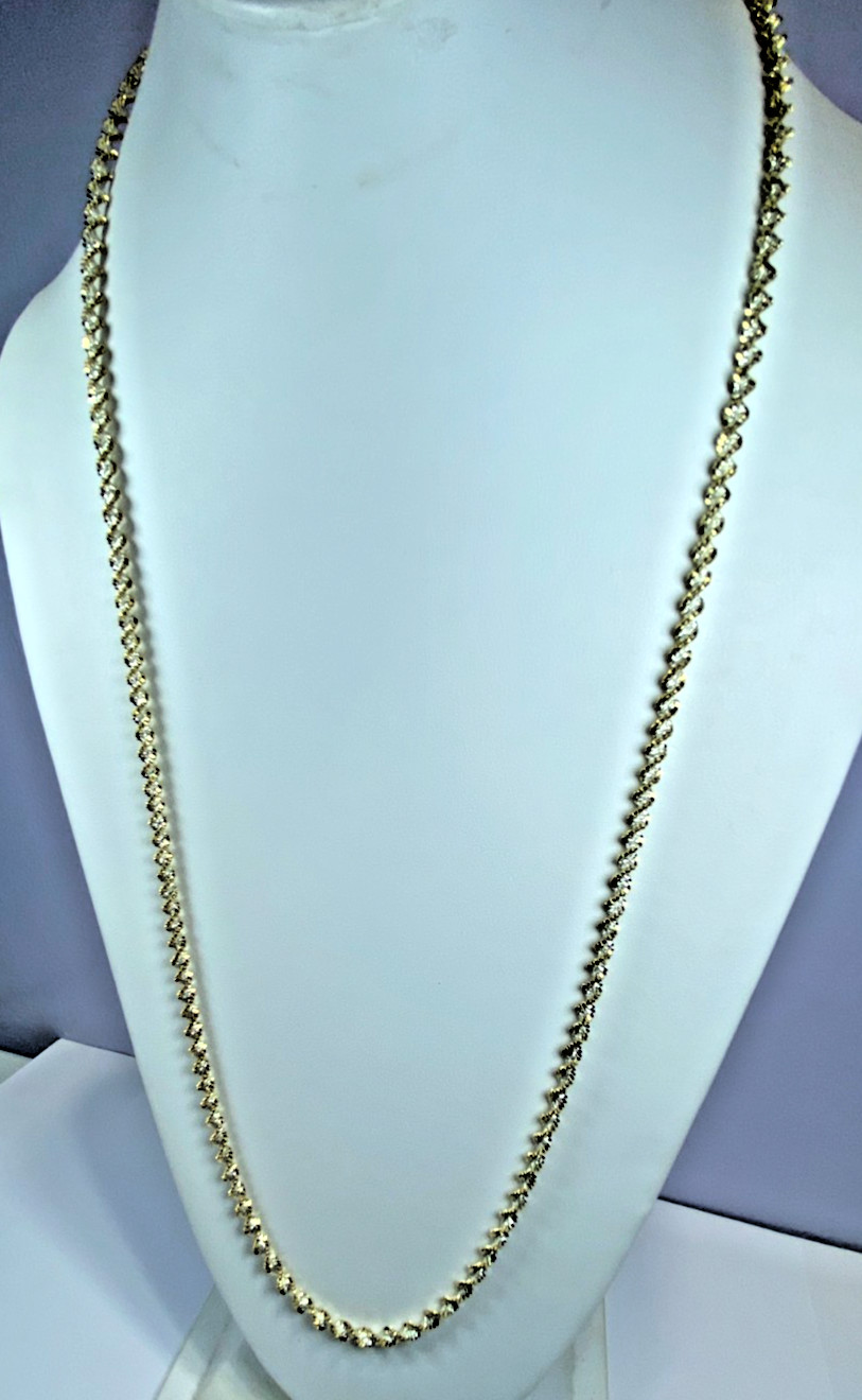 22K Gold over Sterling Silver AGI Signed 2-Tone Necklace, Italy, 30″, NOS 16.6g