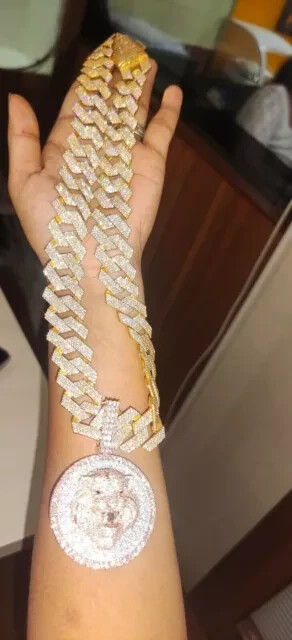 28Ct REAL MOISSANITE Men 18mm x24″ Miami Cuban Link Chain 14K Yellow Gold Plated