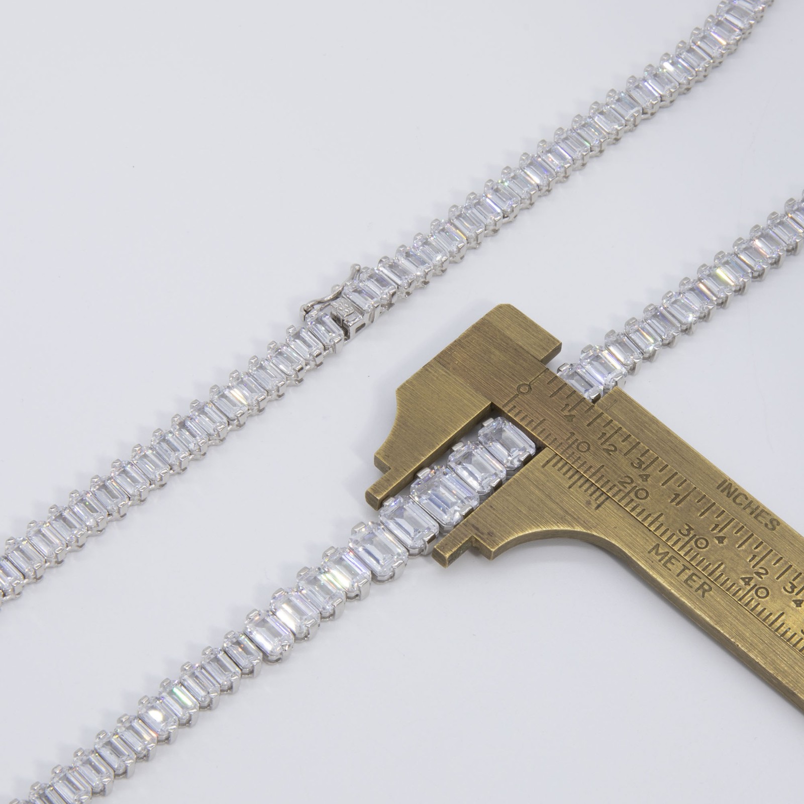 Graduated Baguette Tennis Chain Necklace Real Sterling Silver 925 16″ 18″