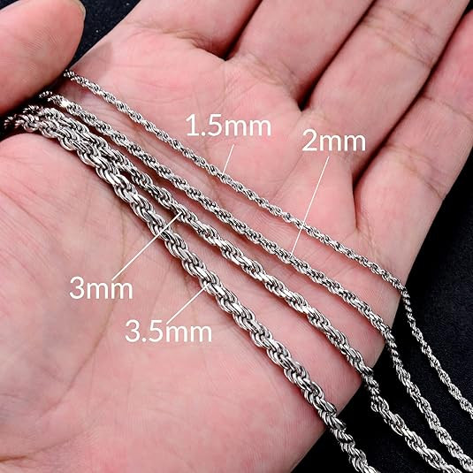 2/3/5 mm 925 Silver Rope Chain Necklace 18-24 inches for Men and Women