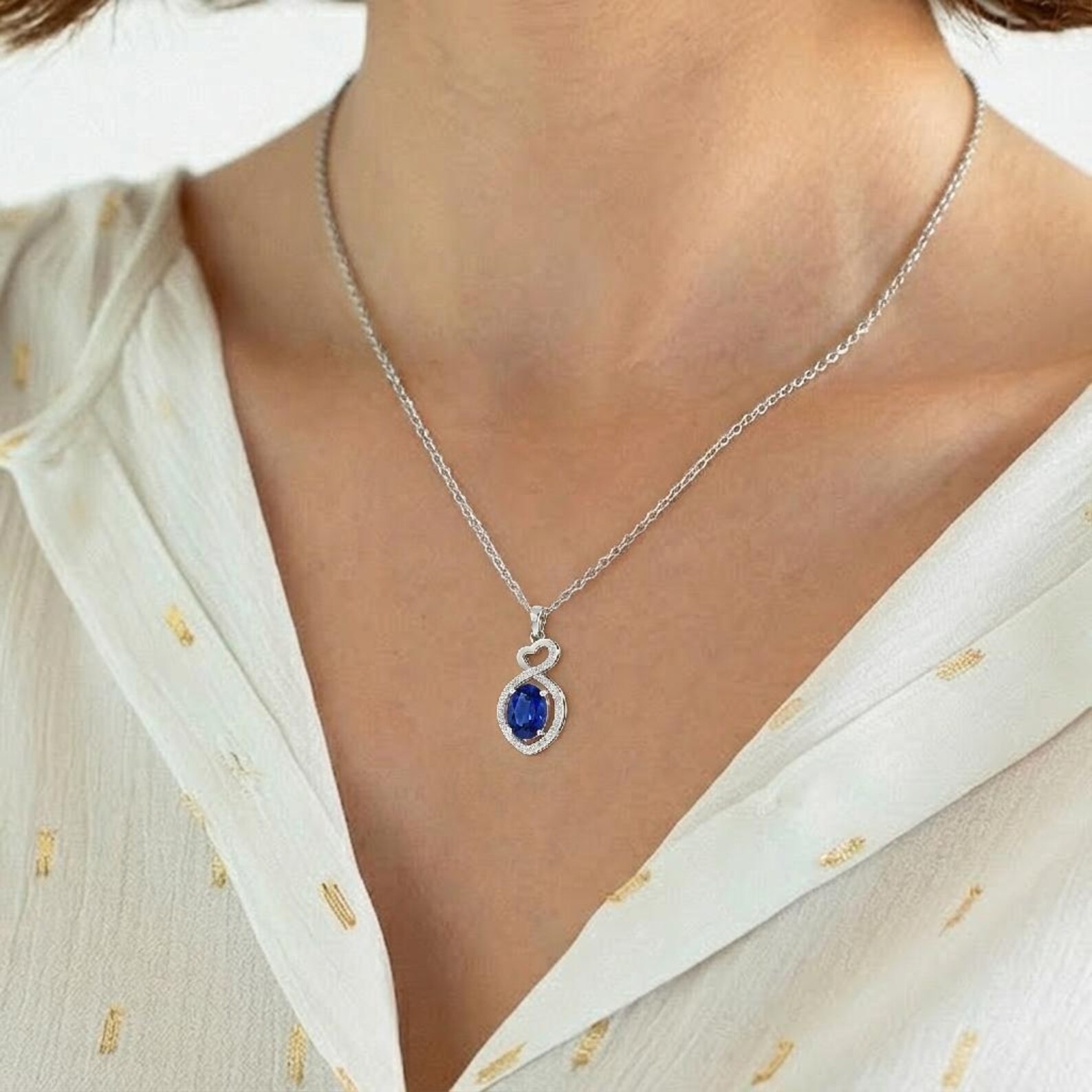 4.50 Ct Oval Cut Natural Sapphire Diamond Gorgeous Pendant 14K White Gold