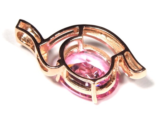 18k Rose Gold Plated 925 Silver Pink Fire Opal & Topaz Pendant Necklace 18”