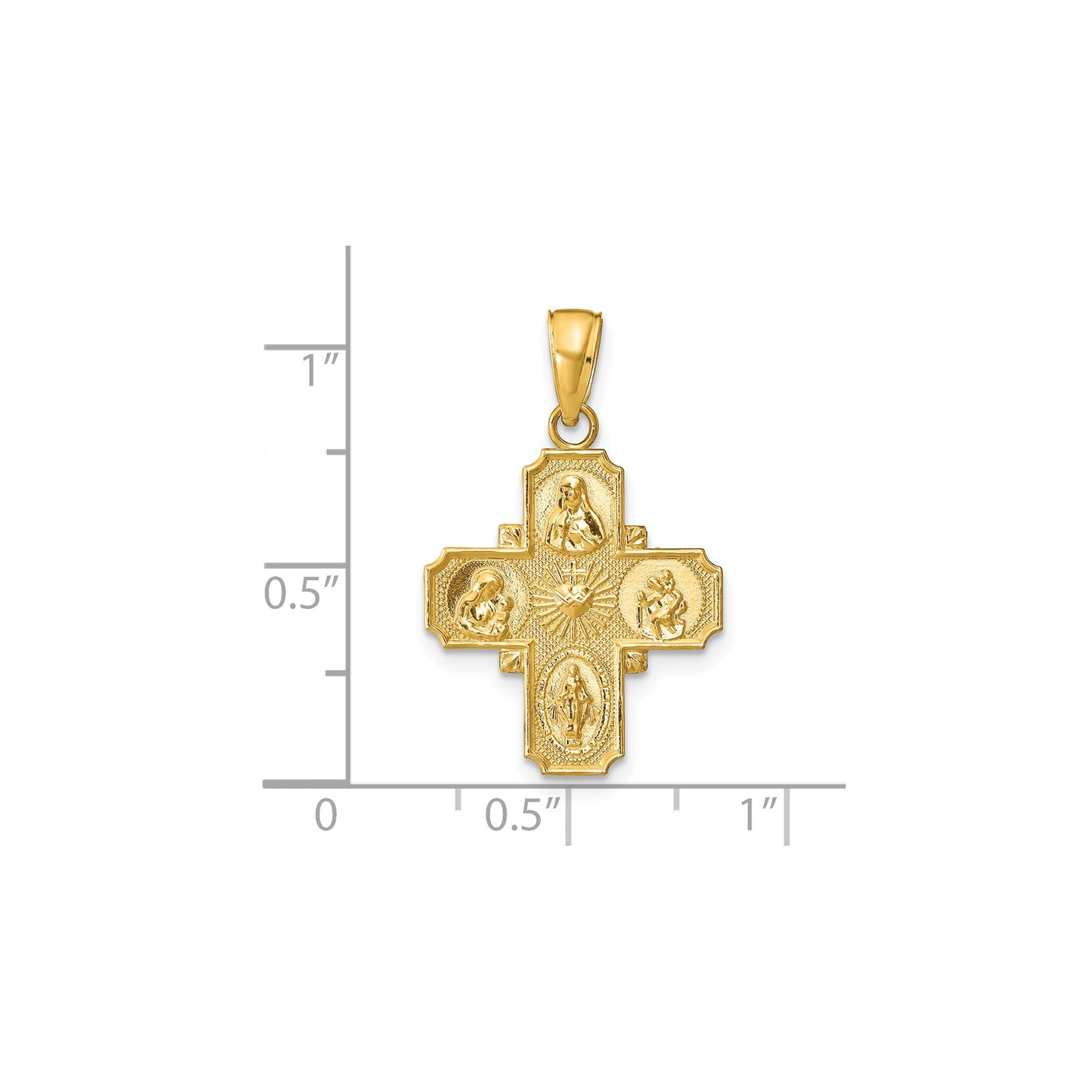 14k Yellow Gold Four-Way Cross Pendant Catholic Medal Sacred Heart Virgin Mary