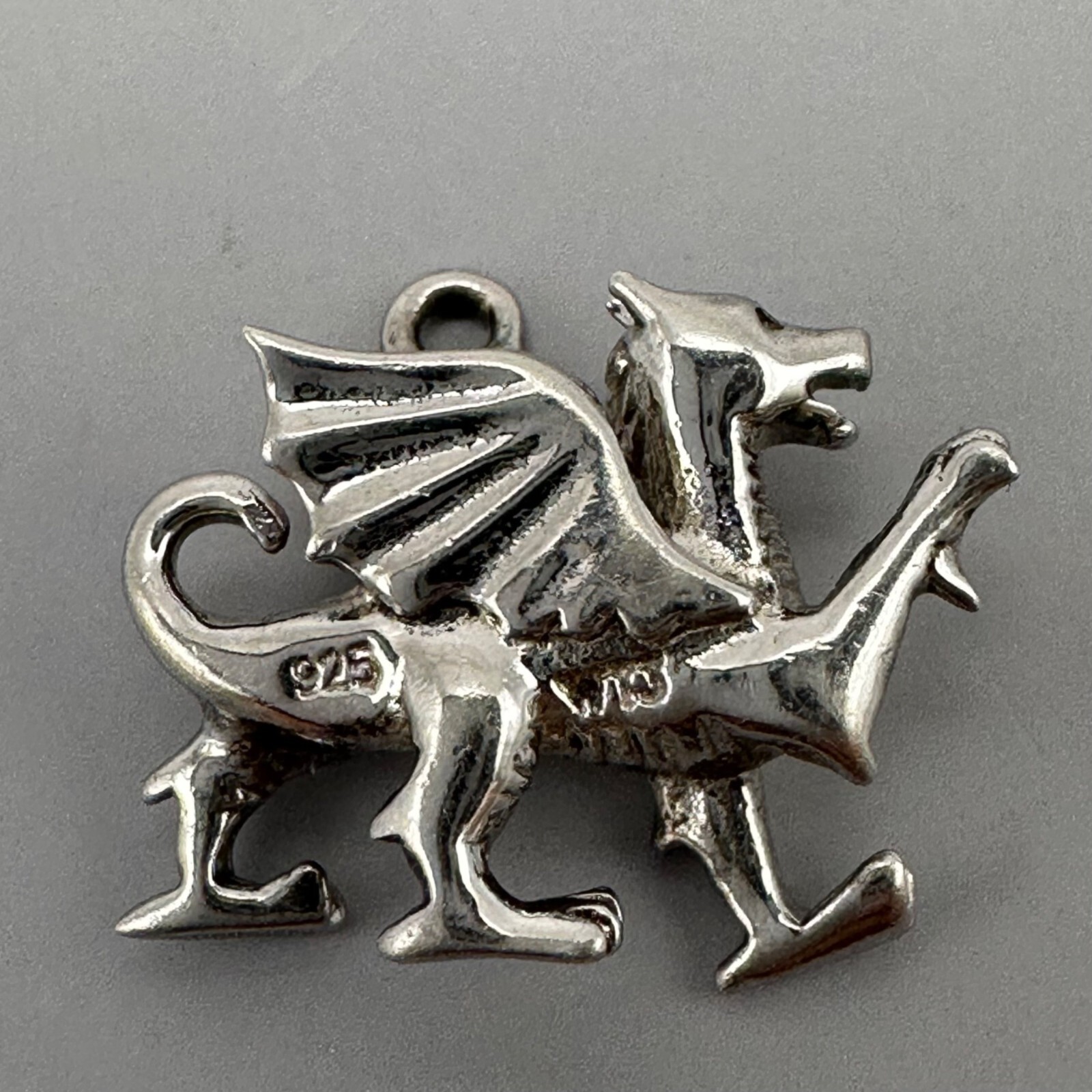 Welsh Dragon Pendant Signed WTJ Sterling Silver 925 Detailed Wings Tail 3D Charm