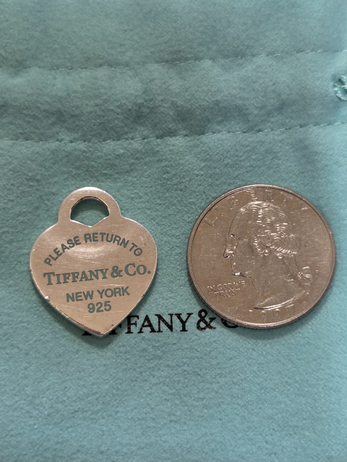 Tiffany & Co Sterling Silver Blue Enamel Please Return To NY Heart Pendant Charm