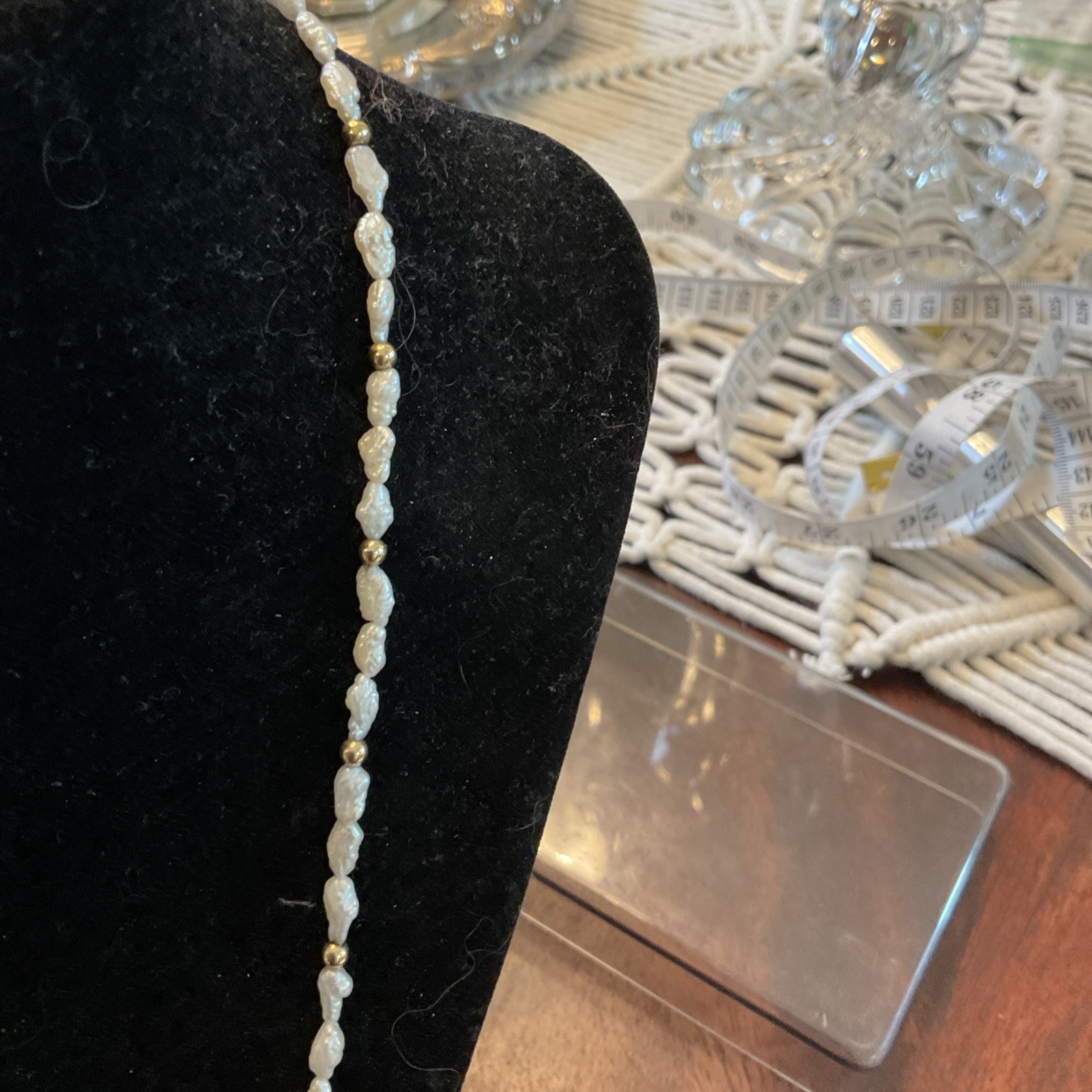 14K Gold & Small Rice Pearl Necklace –Convertible Single or Layered Strand,7.62g