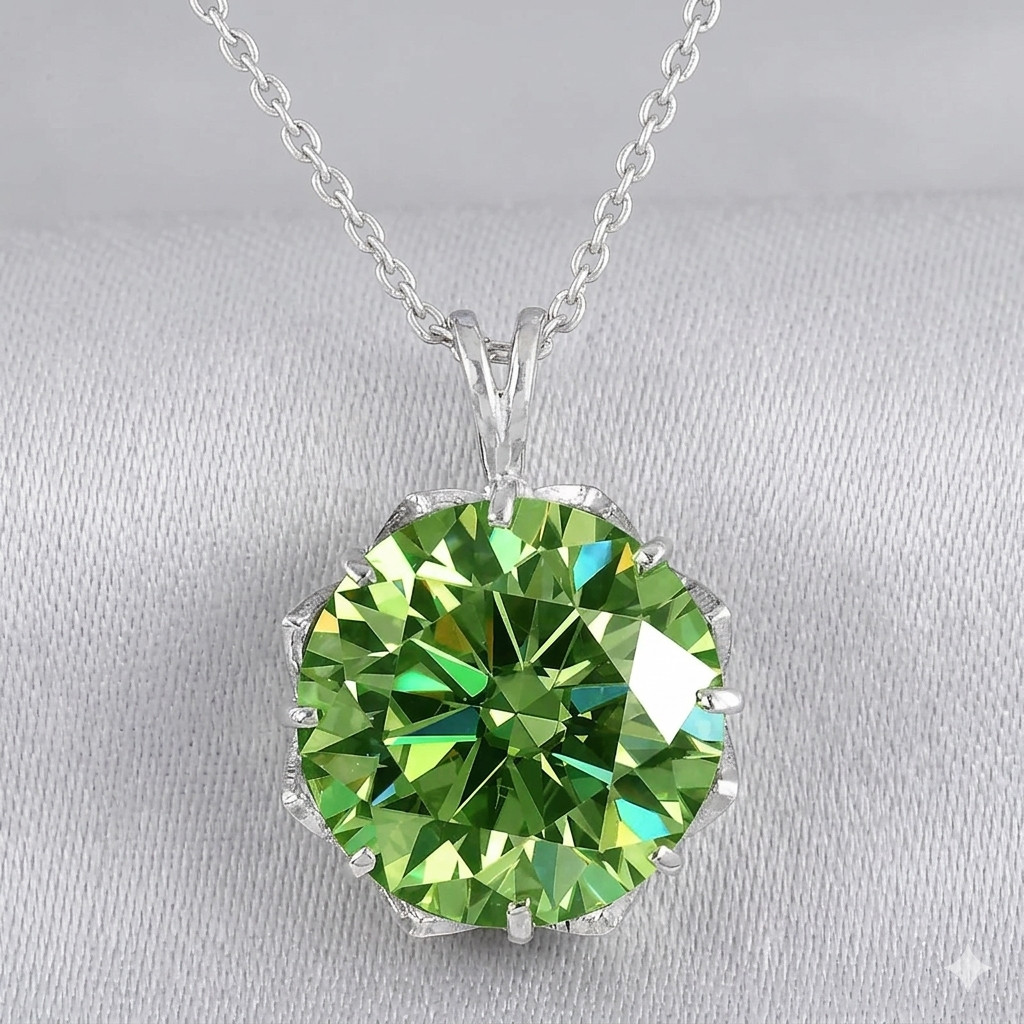 RARE 11.75 Ct Green Diamond Solitaire Pendant, Amazing Shine, FREE Studs
