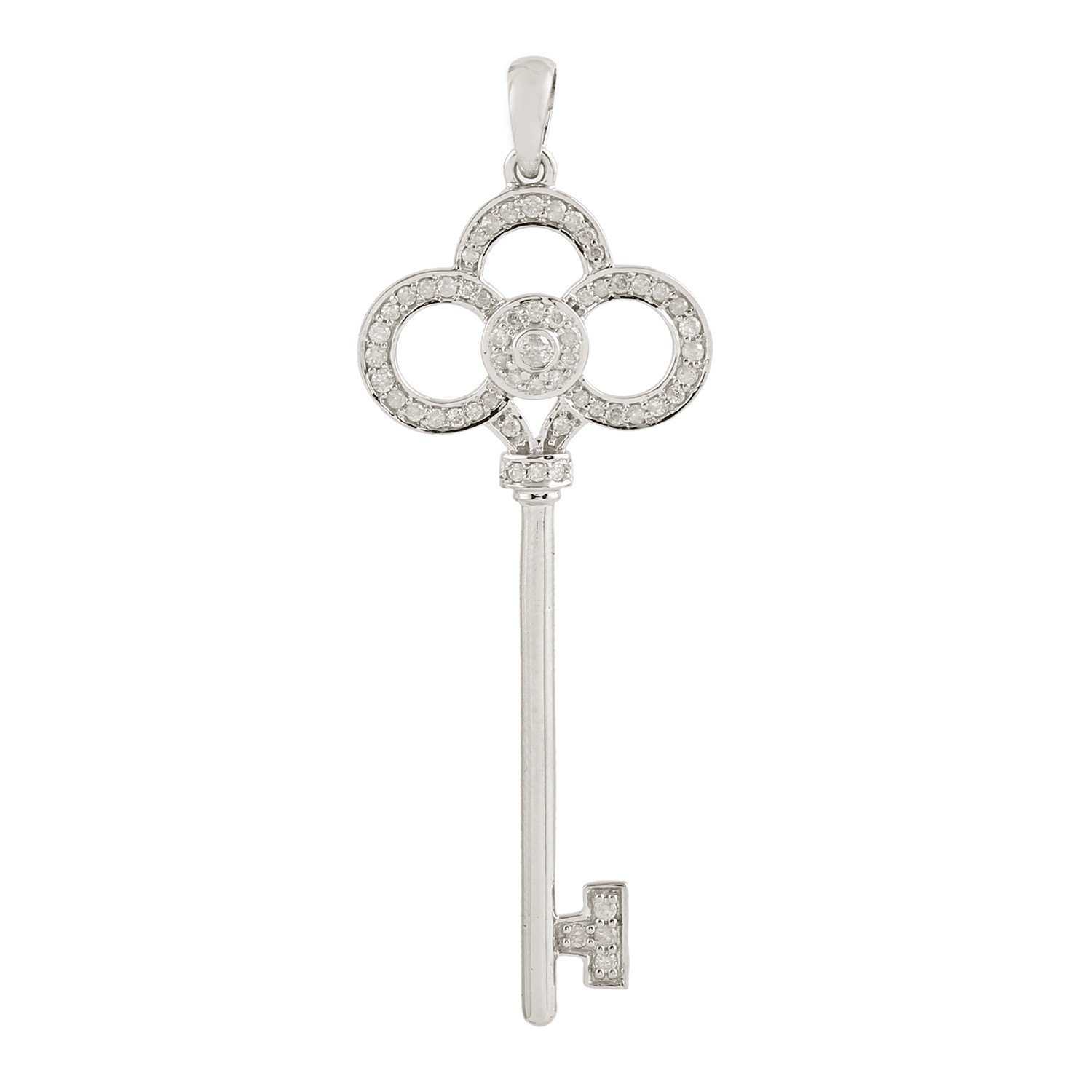 Natural Diamond Key Pendant 18k White Gold Handmade Vintage Jewelry For Women