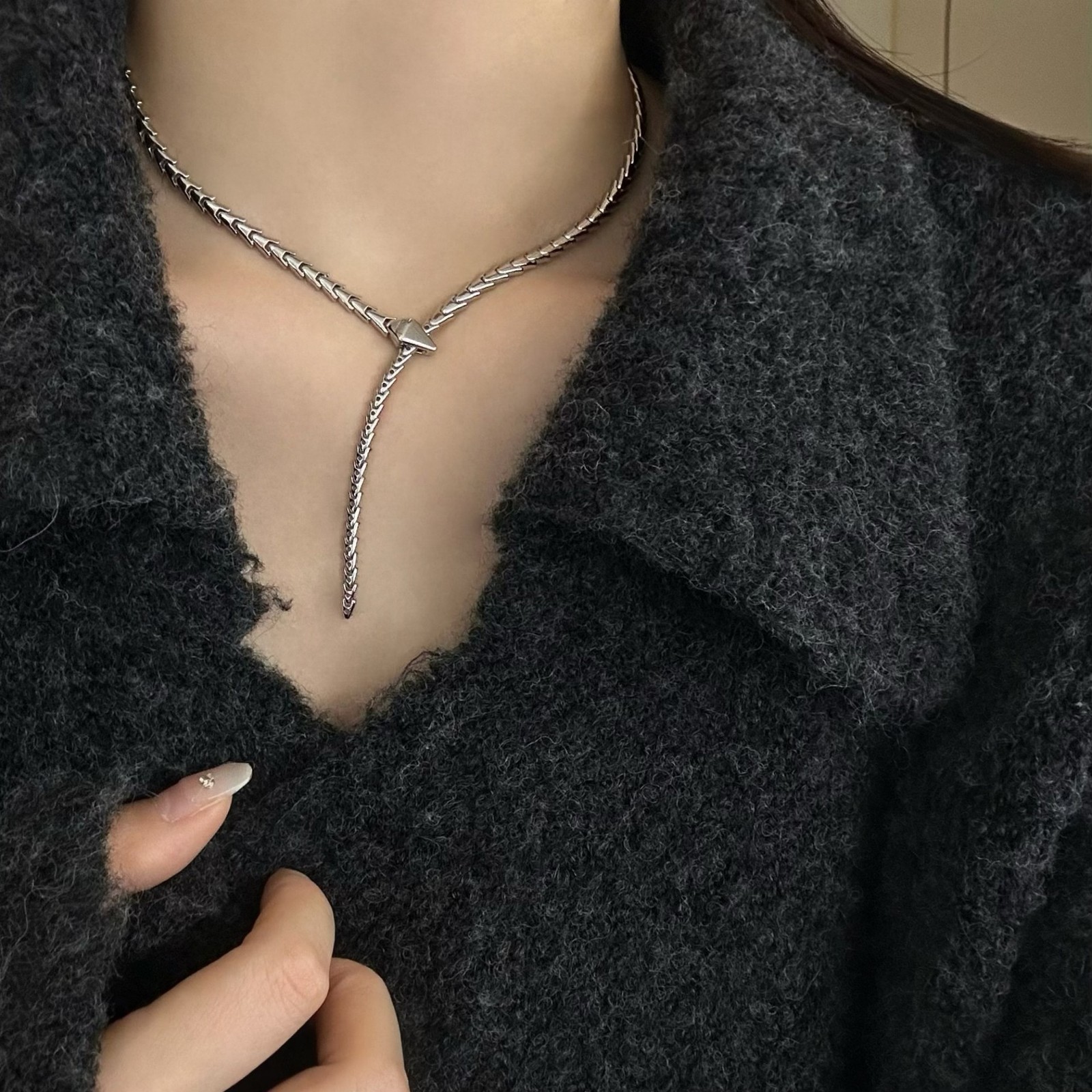 925 Sterling Silver Viper Snake Link Bracelet Chain Lariat Y-Necklace Choker Set