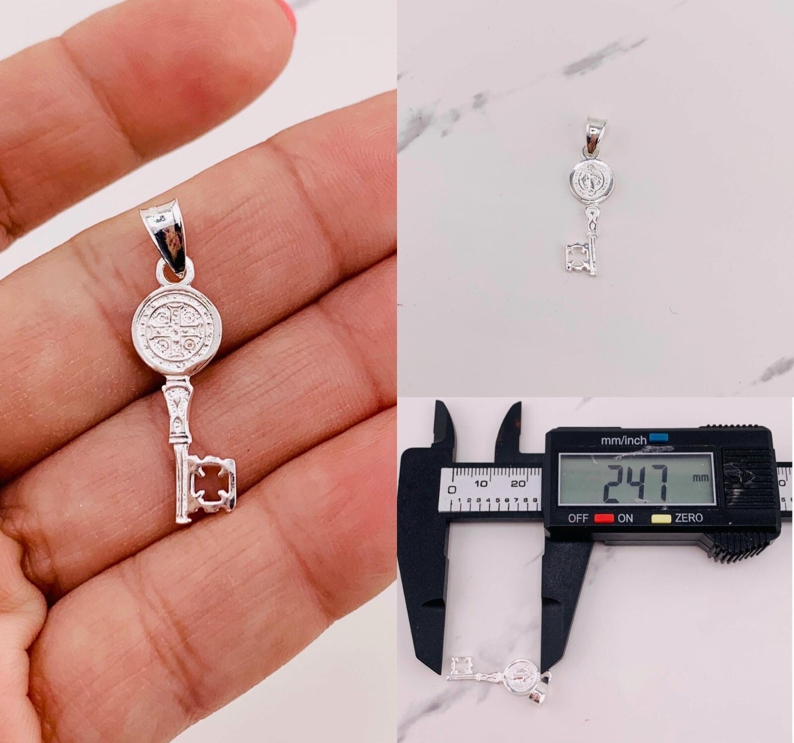 925 Sterling Silver Pendant key rope Saint Benedict – Cadena llave san Benito