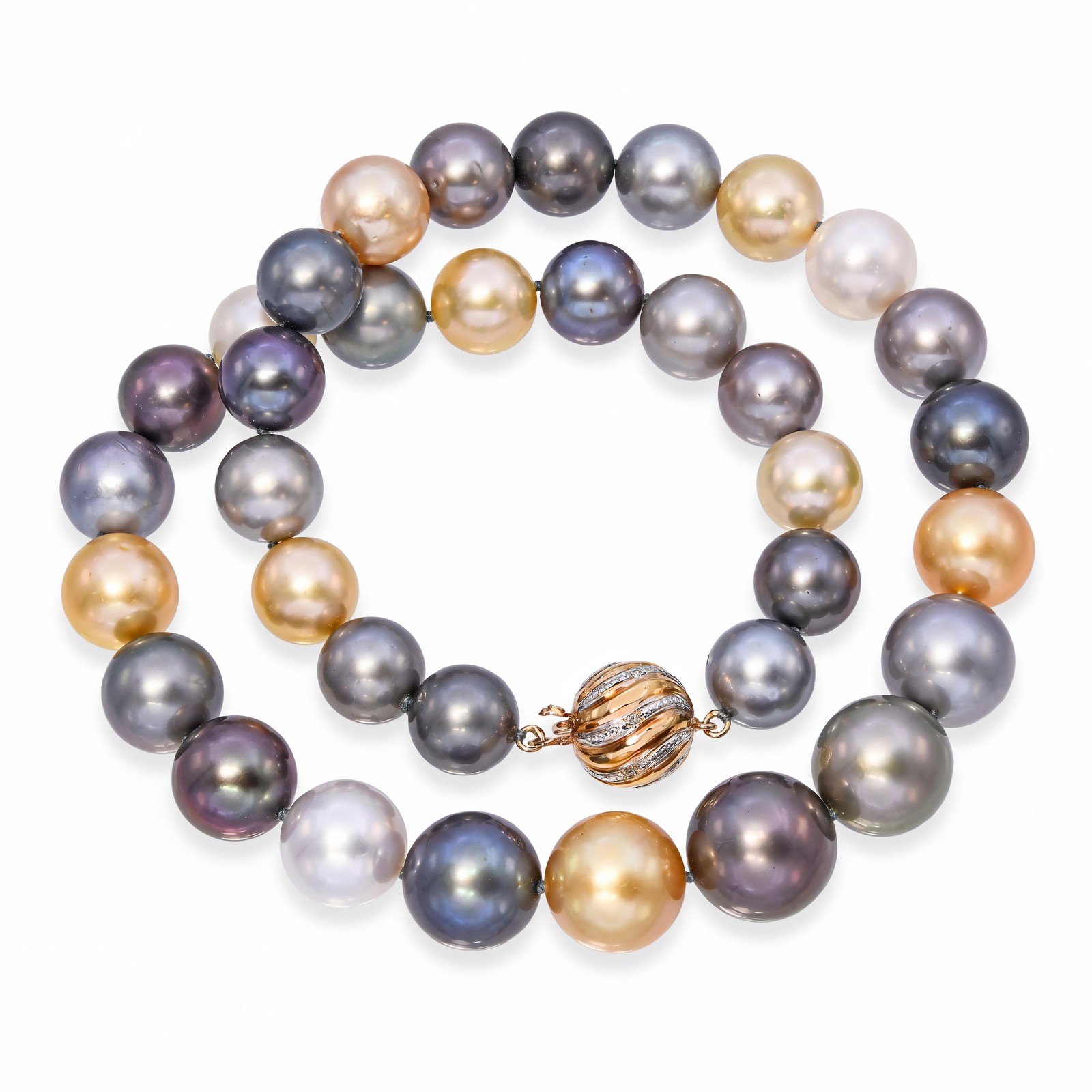 Vintage 14k Gold Graduated Multicolor South Sea Pearl Strand Necklace