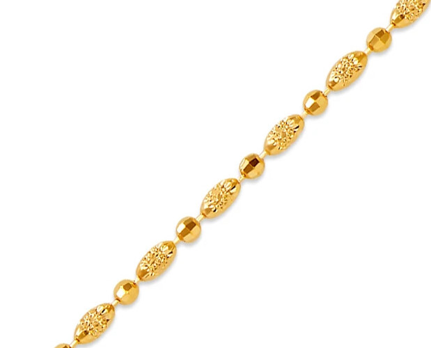 14K Yellow Gold Diamond Cut Bead Chain 7 inch Bracelet Lobster Lock
