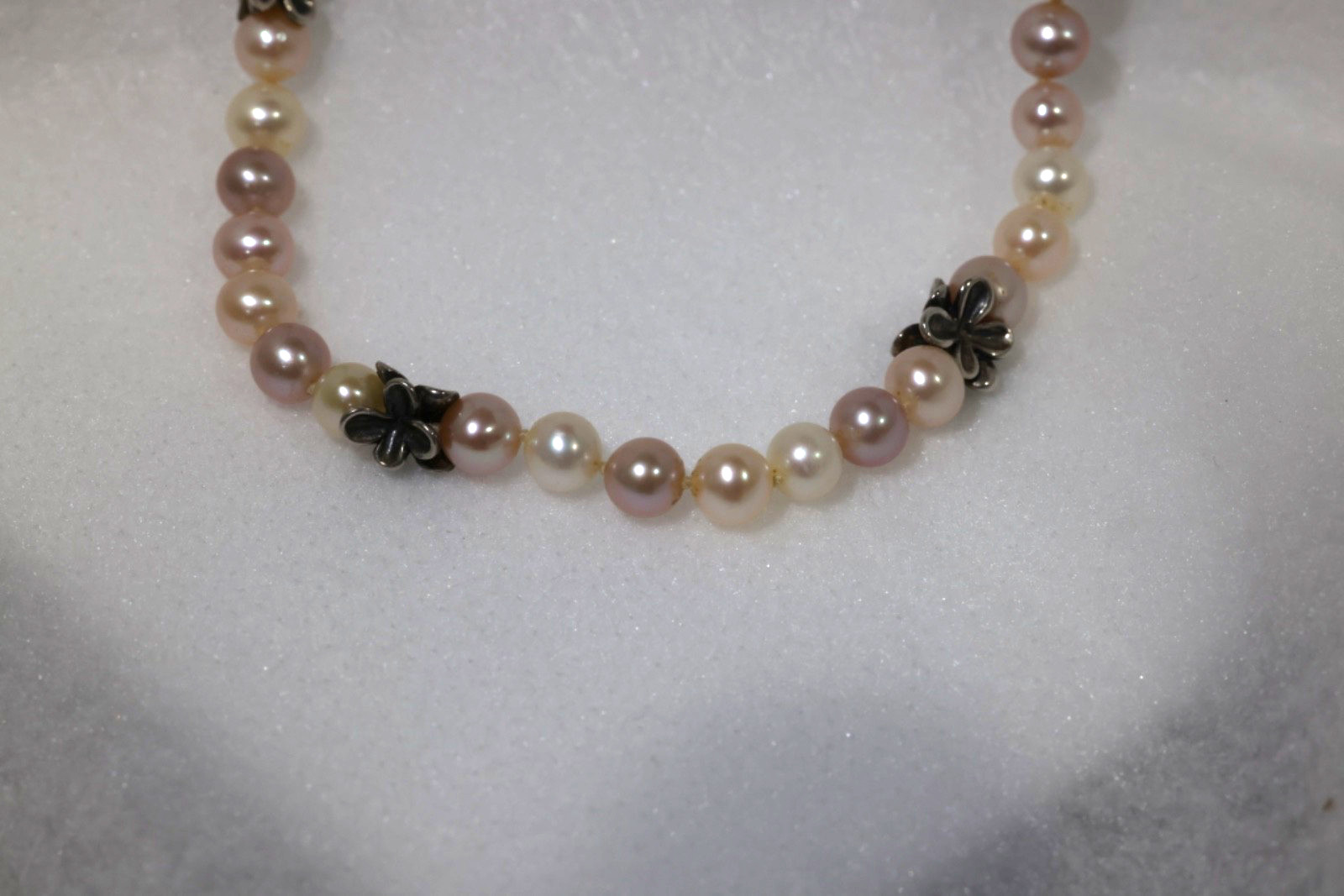 Ann King Sterling Silver 925 & 18k Gold ORCHID Multi Pink+Cream Pearl Necklace