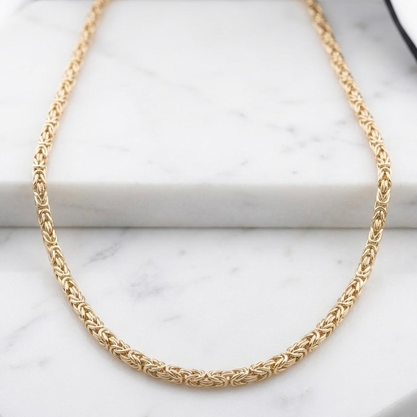 14K Gold Byzantine Chain Necklace Round Polished Yellow Finish Men Women QVC