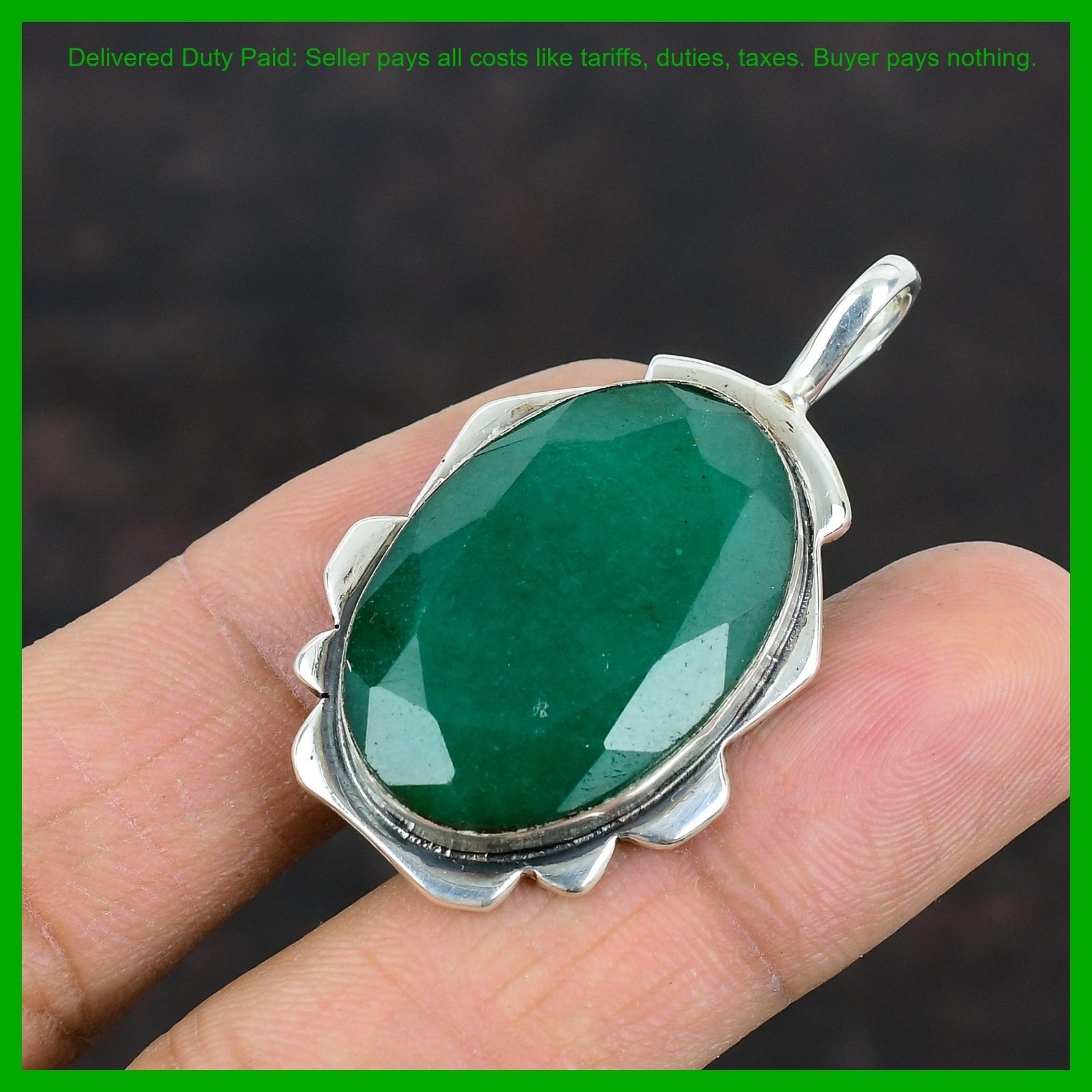 Oval Zambian Emrald Gemstone Anniversary Wife Gift Pendant Jewelry 925 Silver
