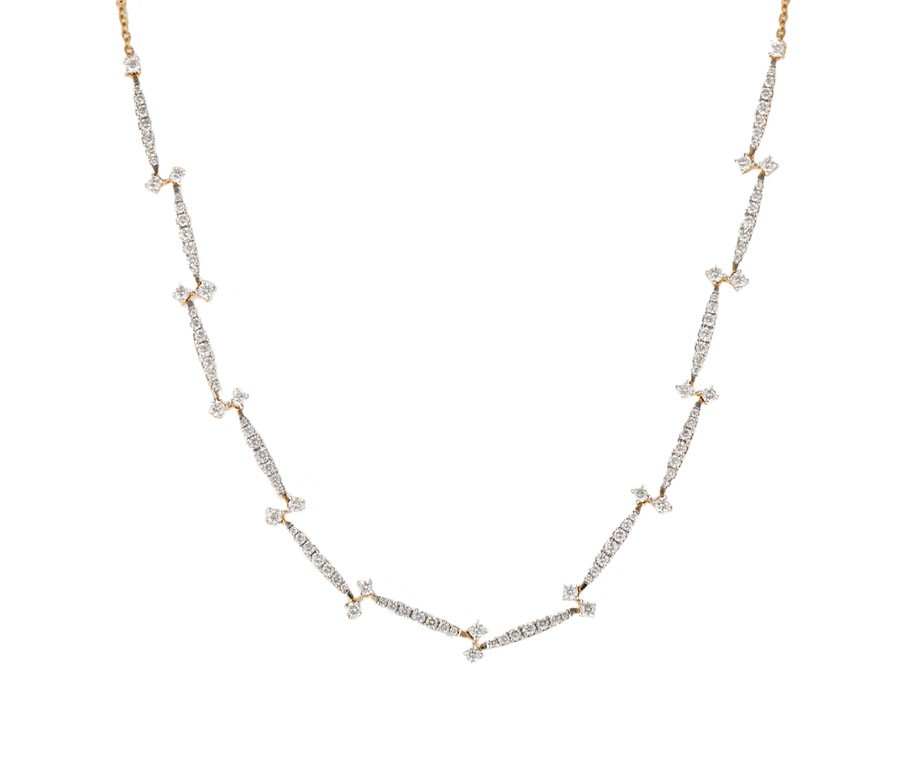 New 1.53ctw Diamond Zig Zag Bar Station Necklace in 14K