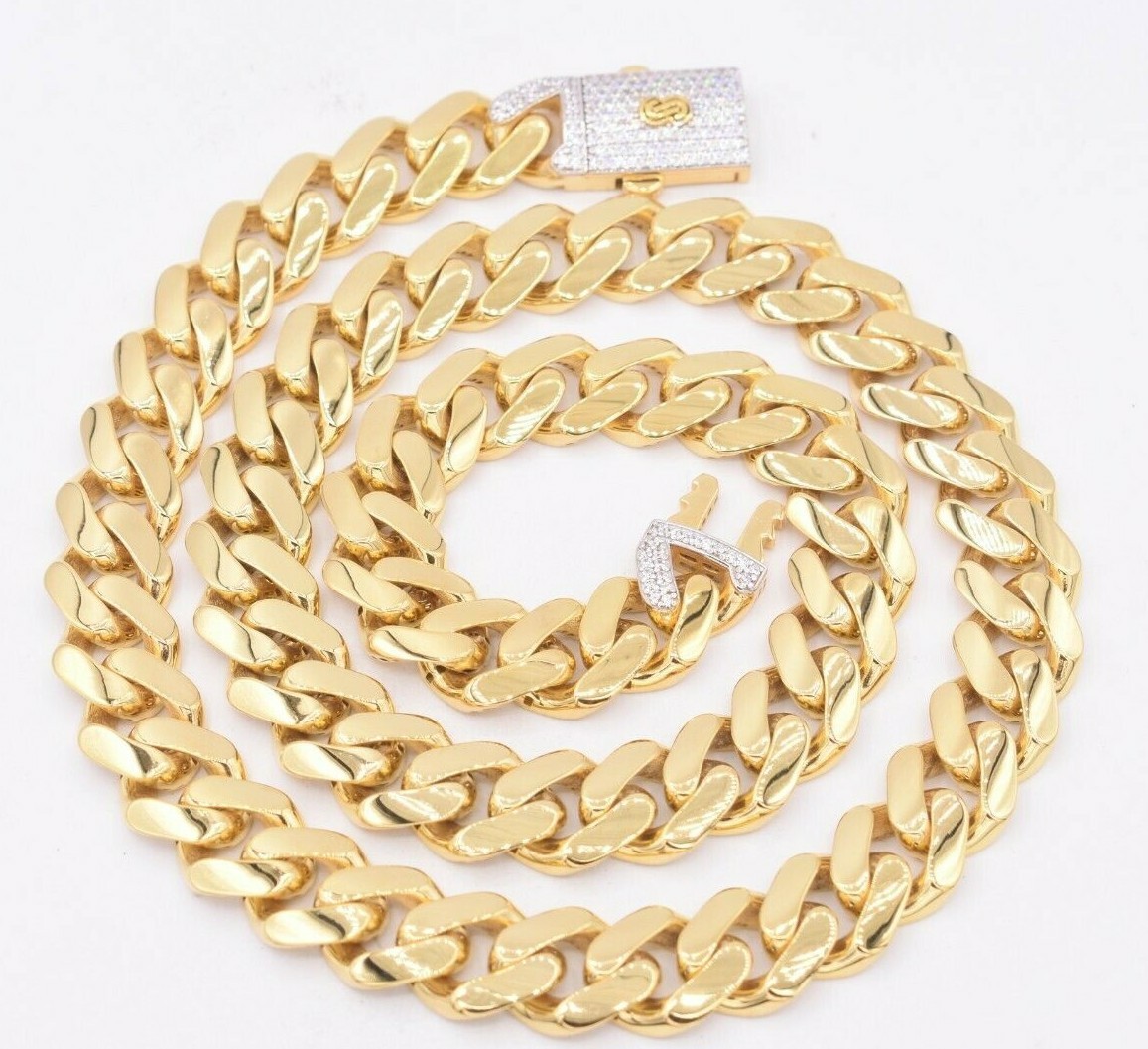 13mm Miami Cuban Royal Link Chain Necklace Box Clasp Real 14K Yellow Gold