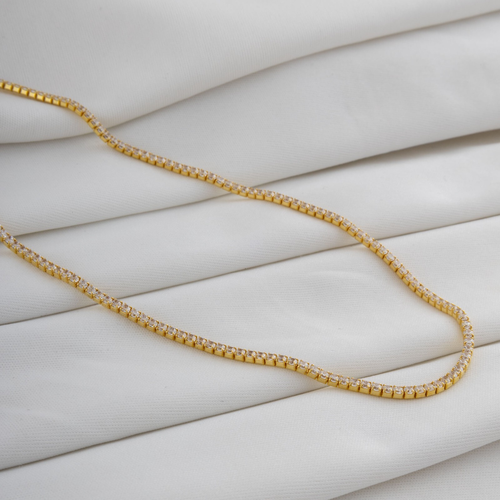 14k Gold Diamond Tennis Necklace, 3mm Round Diamond Tennis Necklace Women Her