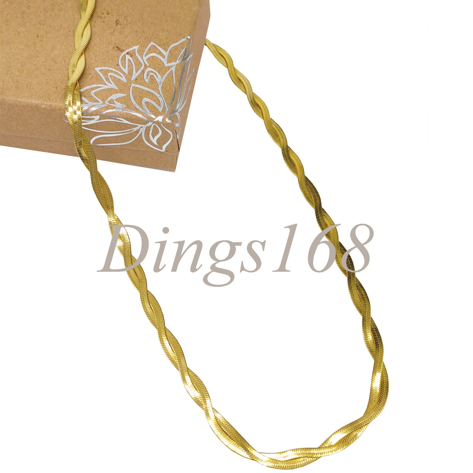 18K Yellow Gold Filled Tarnish-Free 5mm Wide Twisted Herringbone Chain Necklace