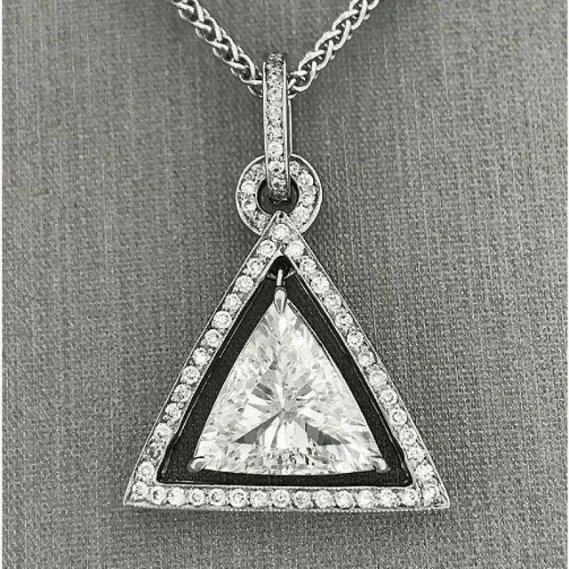 2Ct Trillion Cut Moissanite Halo Charm Pendant 14K White Gold Plated “18