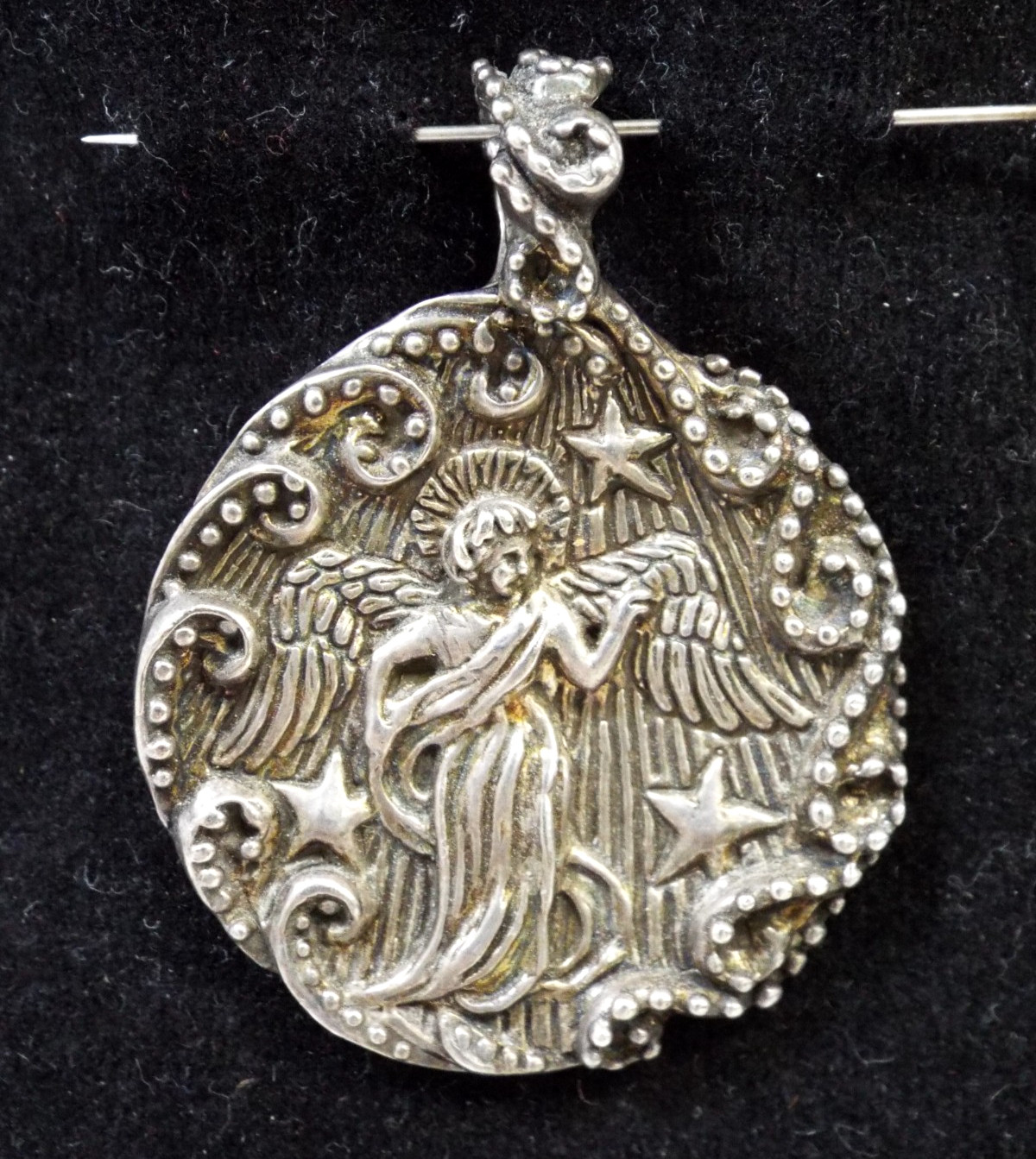 VTG 1990s Andrea Barnett Sterling Silver 925 Angel & Stars Pendant 21.6g Signed