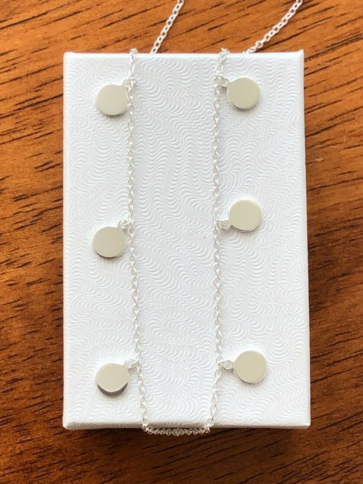Plain Silver Disc Charm Station Choker Necklace 925 Sterling Silver 5.5mm 15.75″