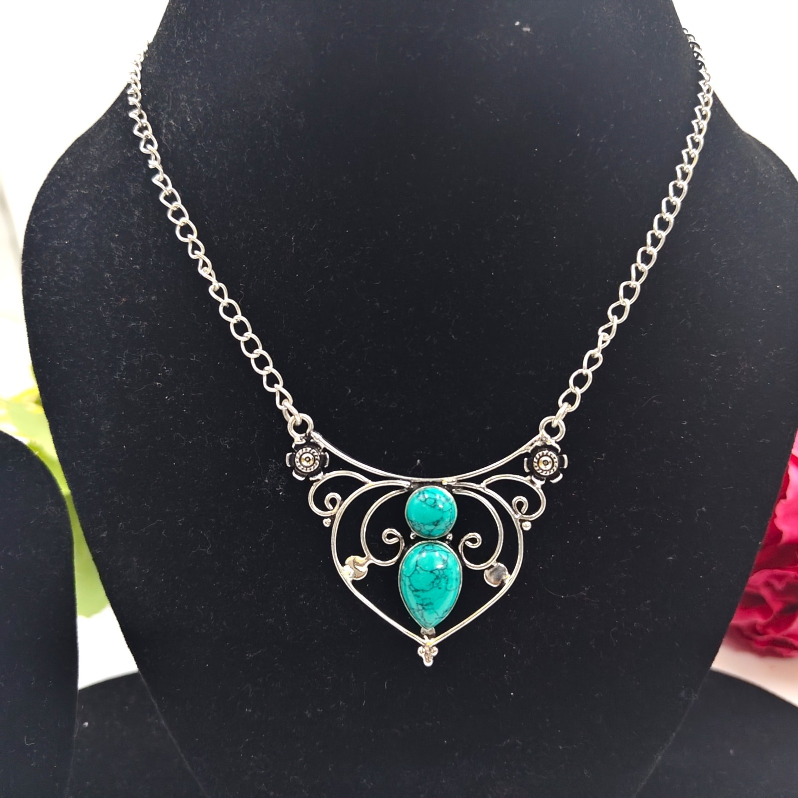 Blue Turquoise Gemstone Handmade 925 Sterling Silver Jewelry Necklace Sz-17-18″