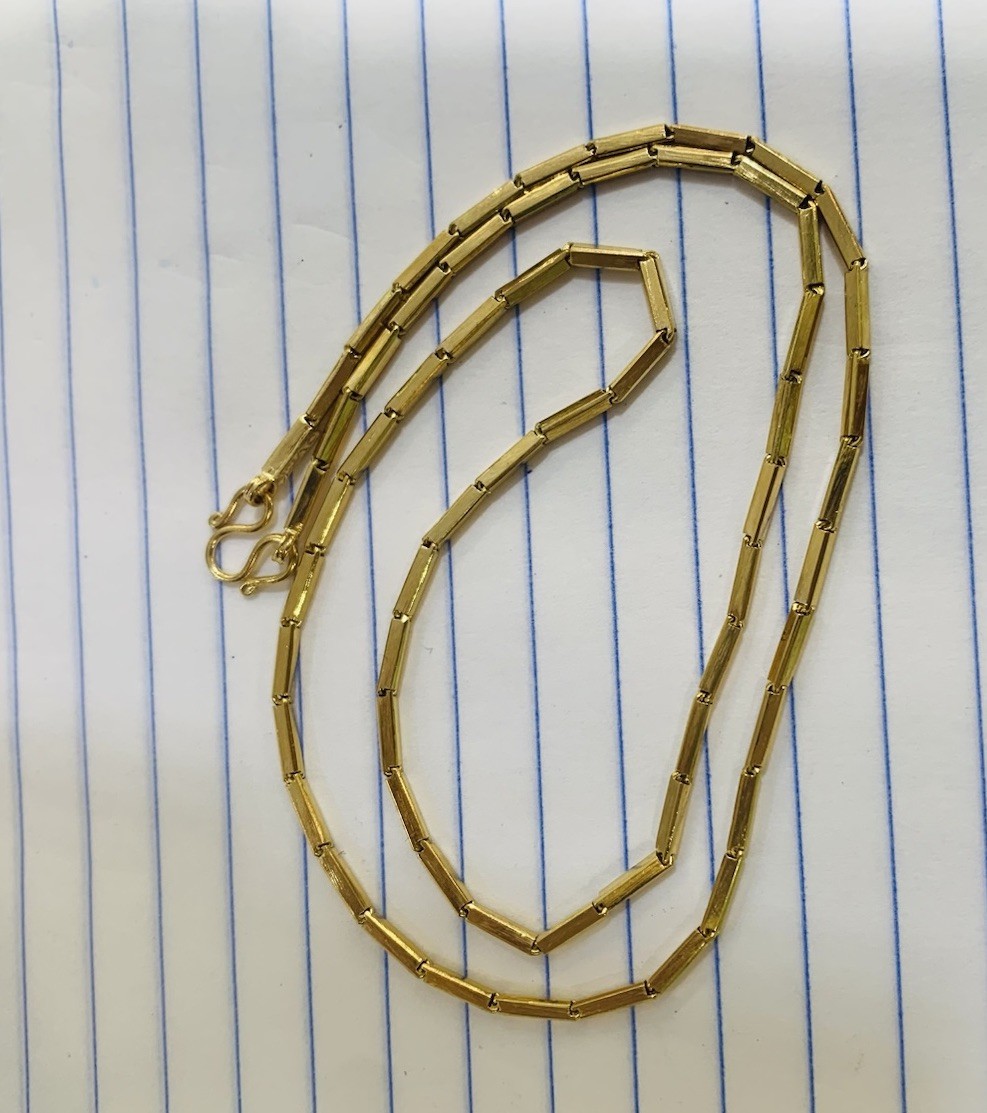 18K Solid Yellow Gold Bar Link Handmade 73%Chain Necklace17Inches6.15GM