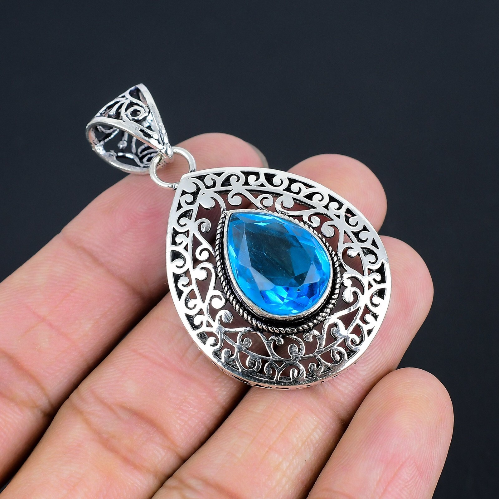 Blue Topaz Gemstone Handmade 925 Sterling Silver Jewelry Pendant PN-200