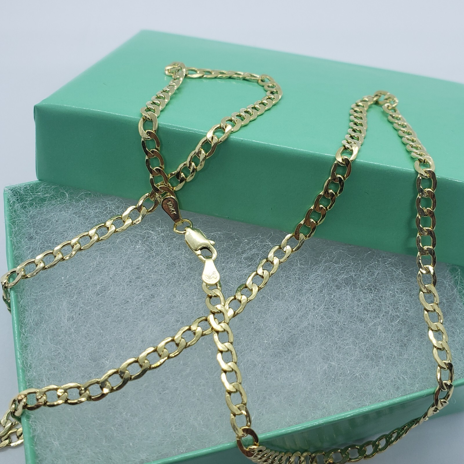 10K Yellow Gold Hollow Cuban Curb Chain Link Necklace Bracelet 3.5mm 4.5mm 7~30″