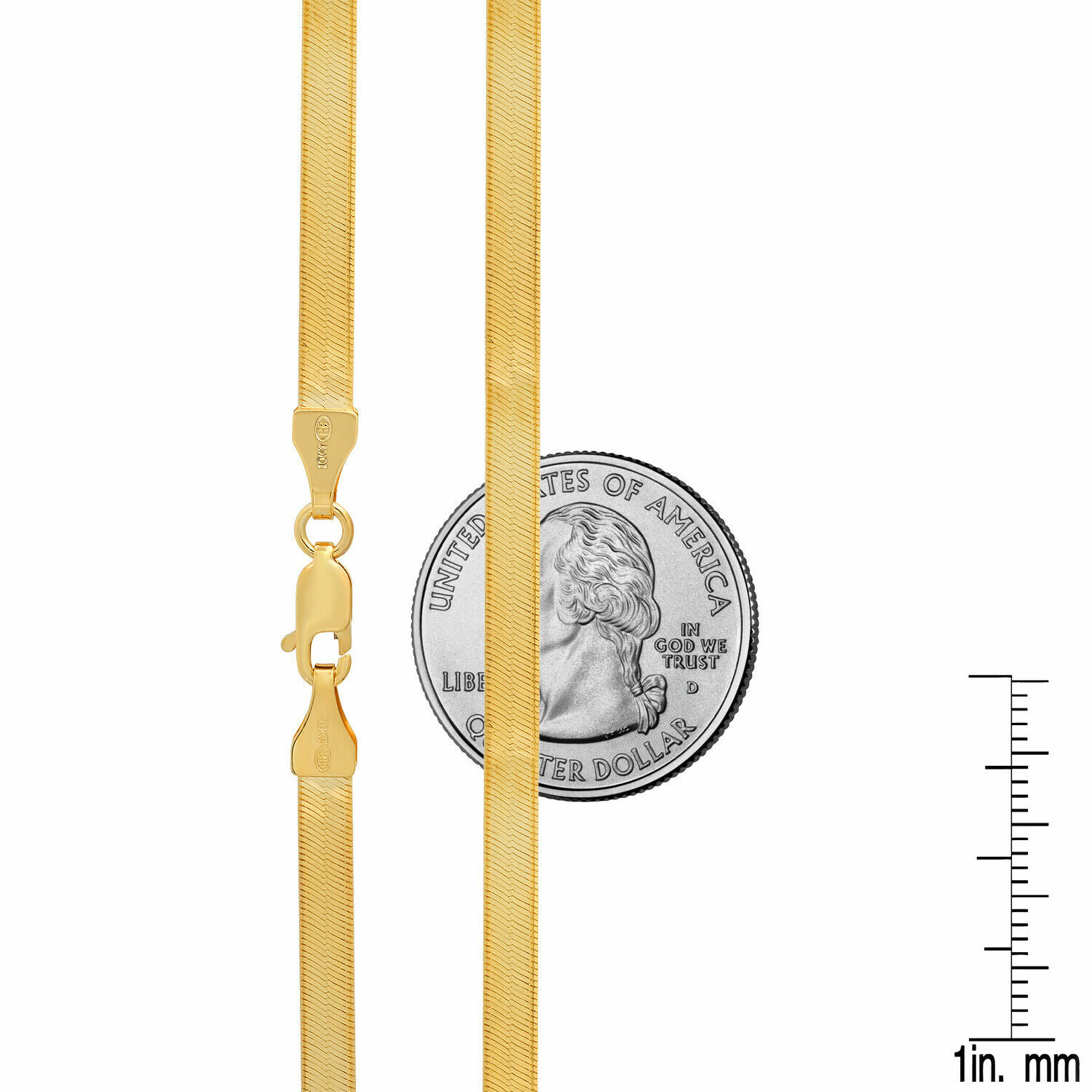 10K Yellow Gold Solid 3mm-5mm High Polish Silk Herringbone Chain Necklace 16-24″