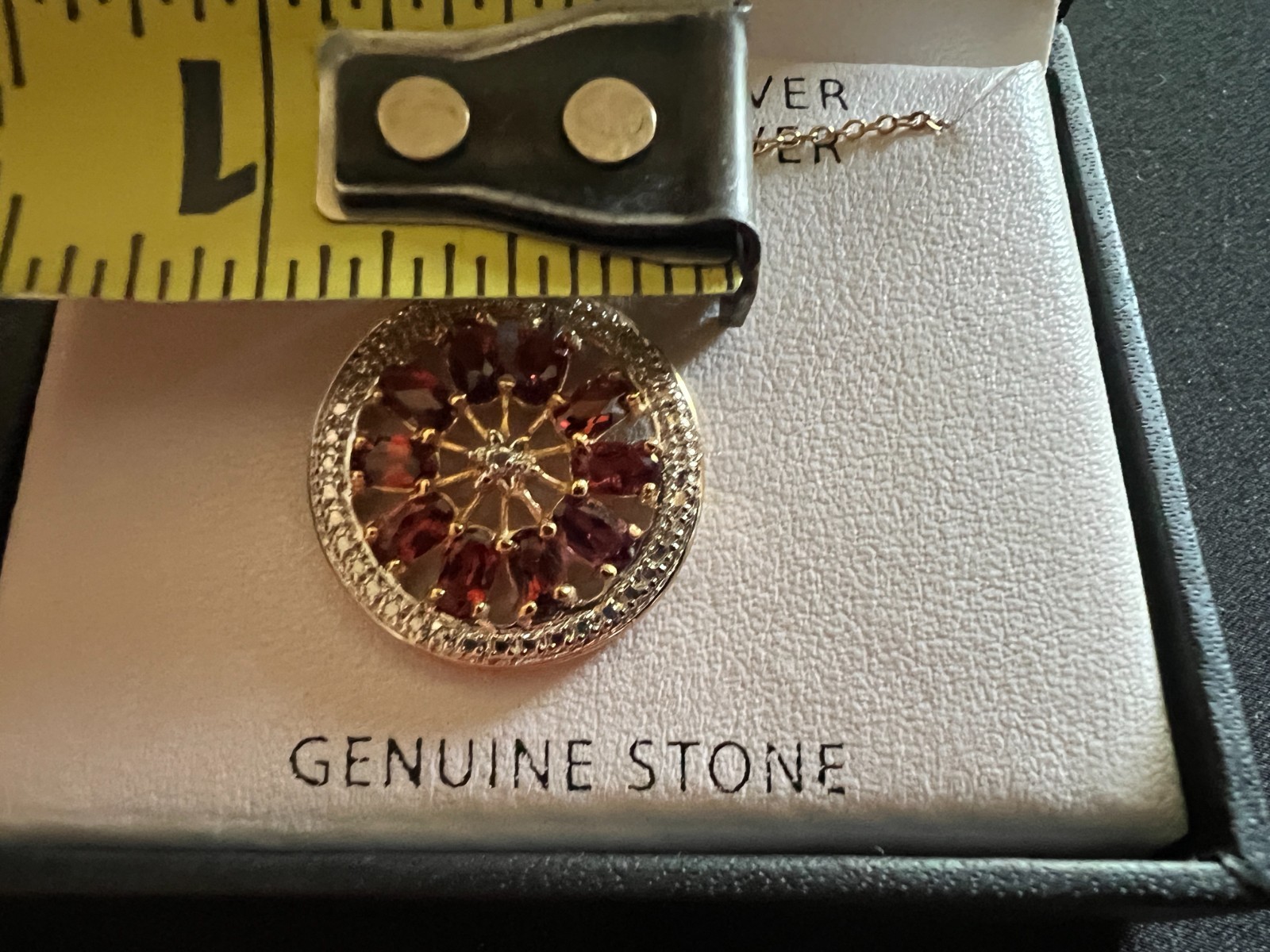 925 Sterling Silver Oval Garnets Diamond Accent Round Pendant & Necklace