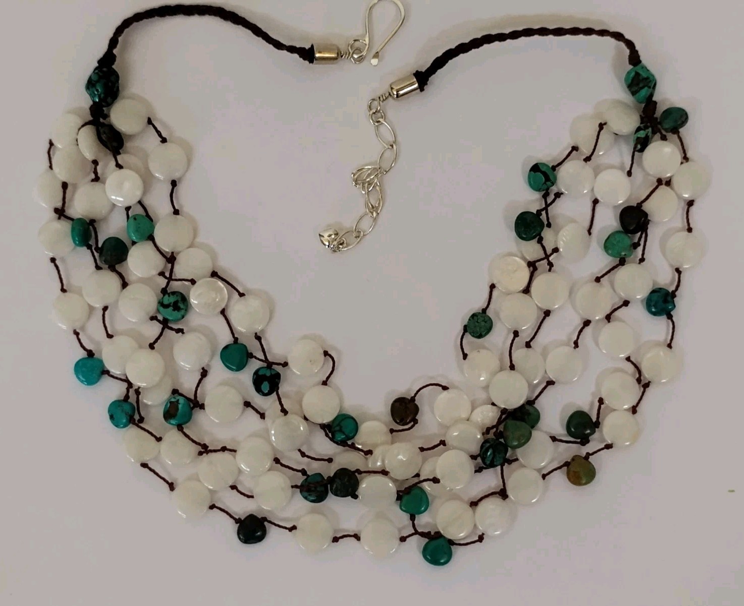 Jay King Mine Finds Mother of Pearl Turquoise Knotted Cord Layered Necklace
