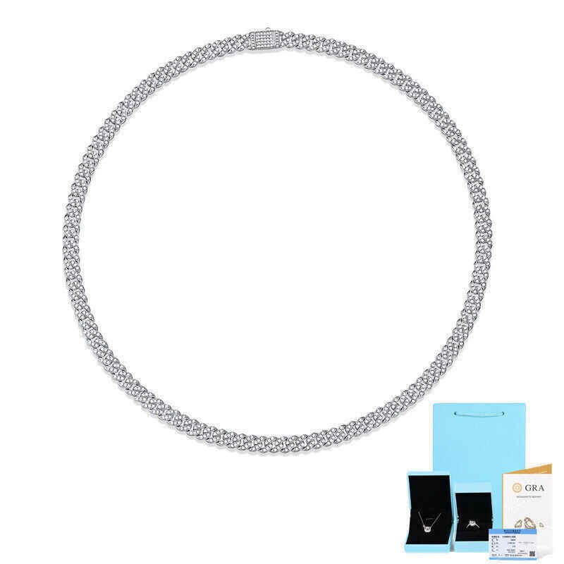 Real 8mm MOISSANITE Miami Cuban Link Chain Necklace Bracelet 925 Sterling Silver