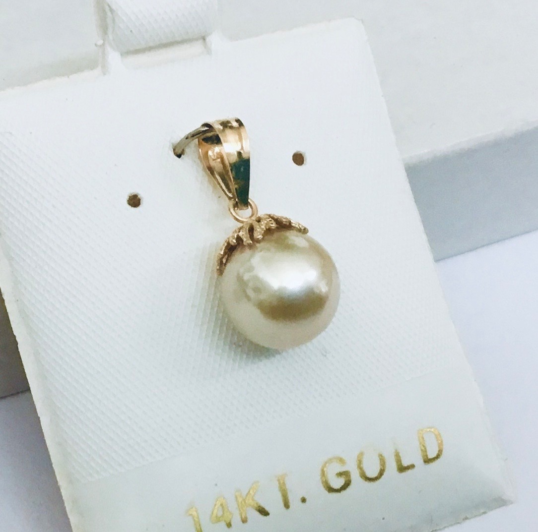 Classic Genuine Champagne 9.1 mm South Sea Pearl 14K Solid Gold Pendants NEW