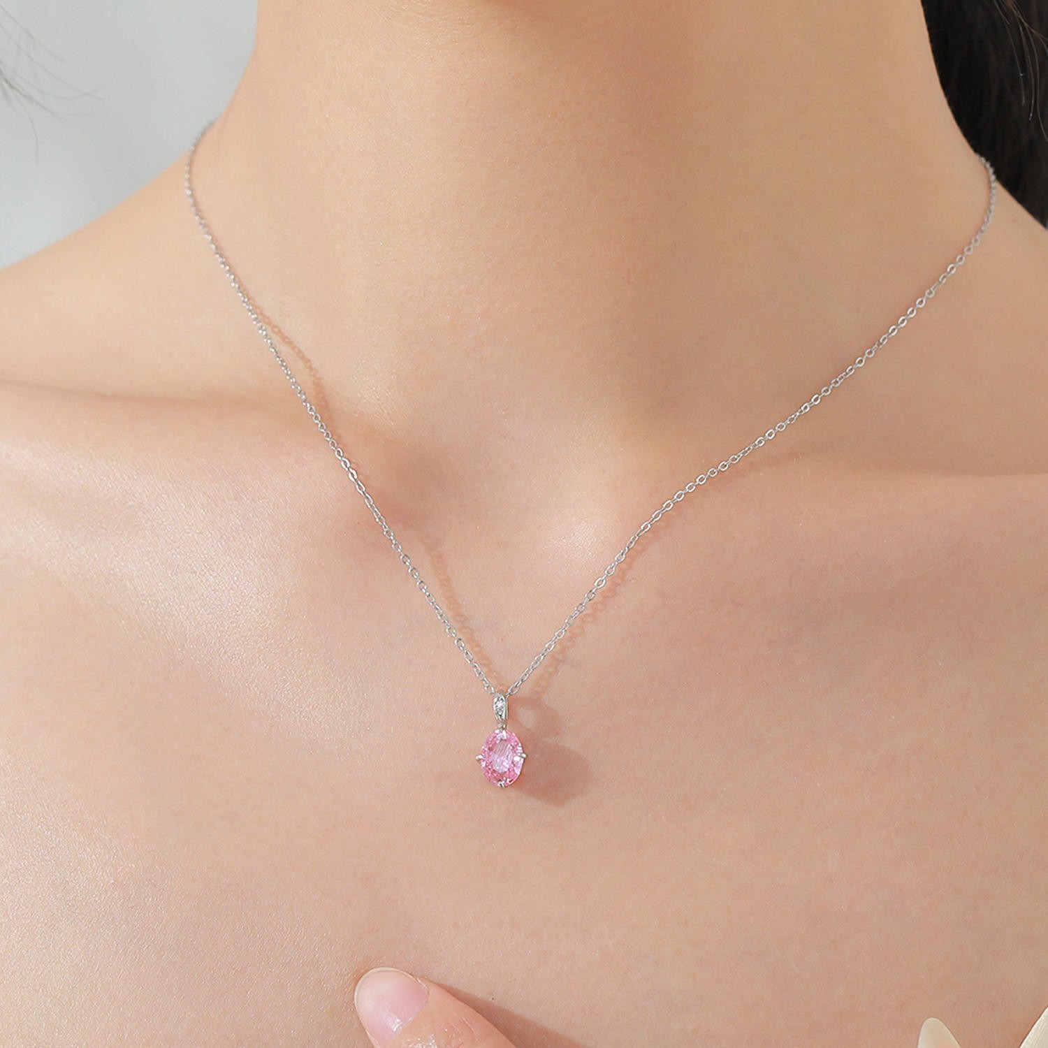 4CT Pink Oval cut Shaped Moissanite Pendant 14K white Gold Plated free chain