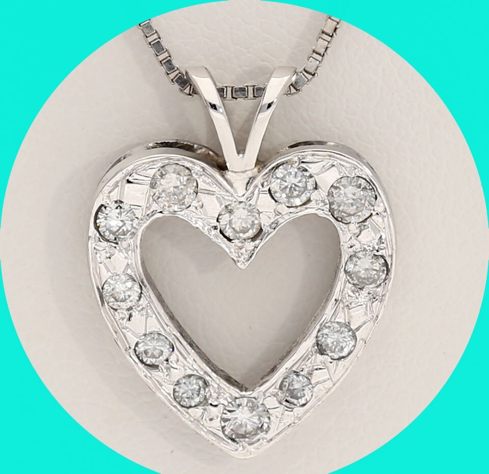 Diamond Heart Pendant Necklace 14K WG .40CT 18” Chain