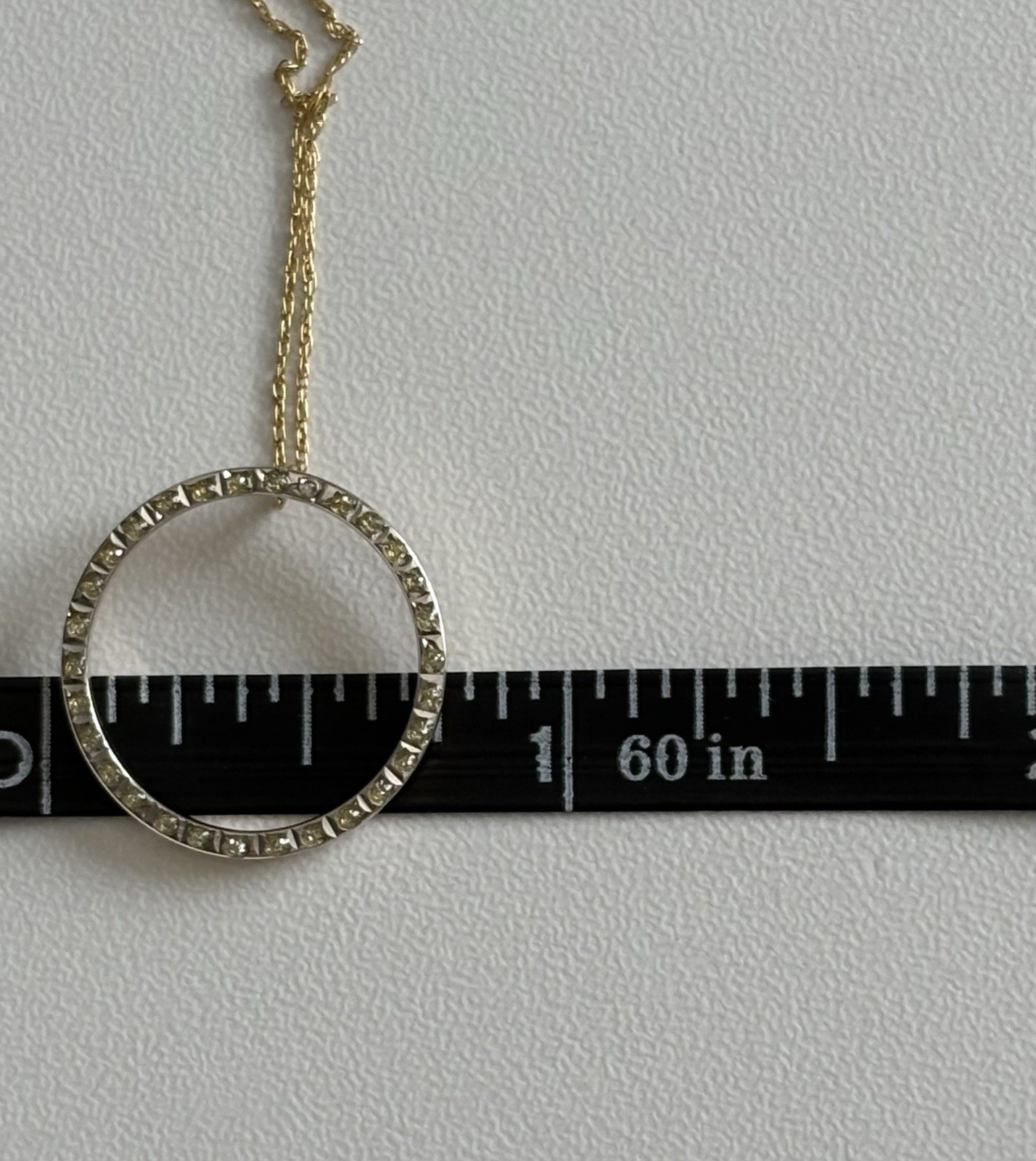 14k Yellow and White Gold Round Circle Pendant 18” Chain Necklace Designer SLC