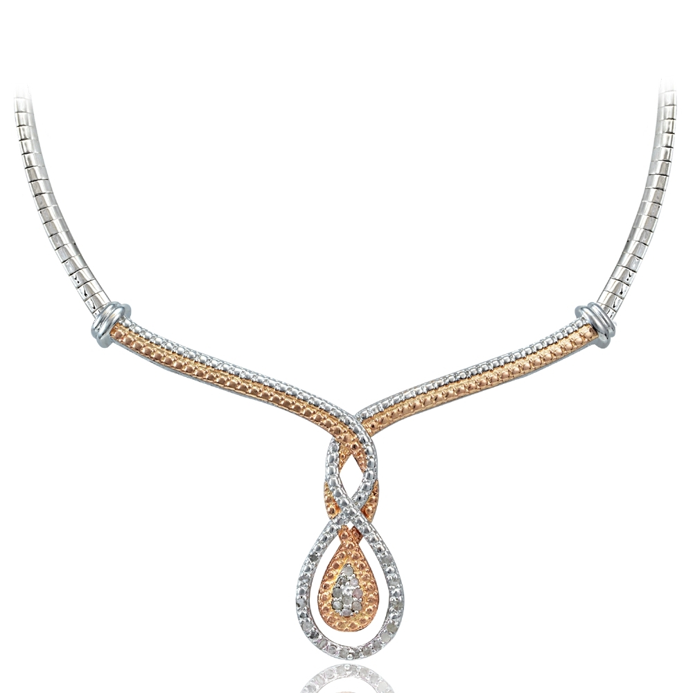 0.25ct Diamond Two-Tone Rose Gold Intertwining Infinity Frontal Omega Necklace