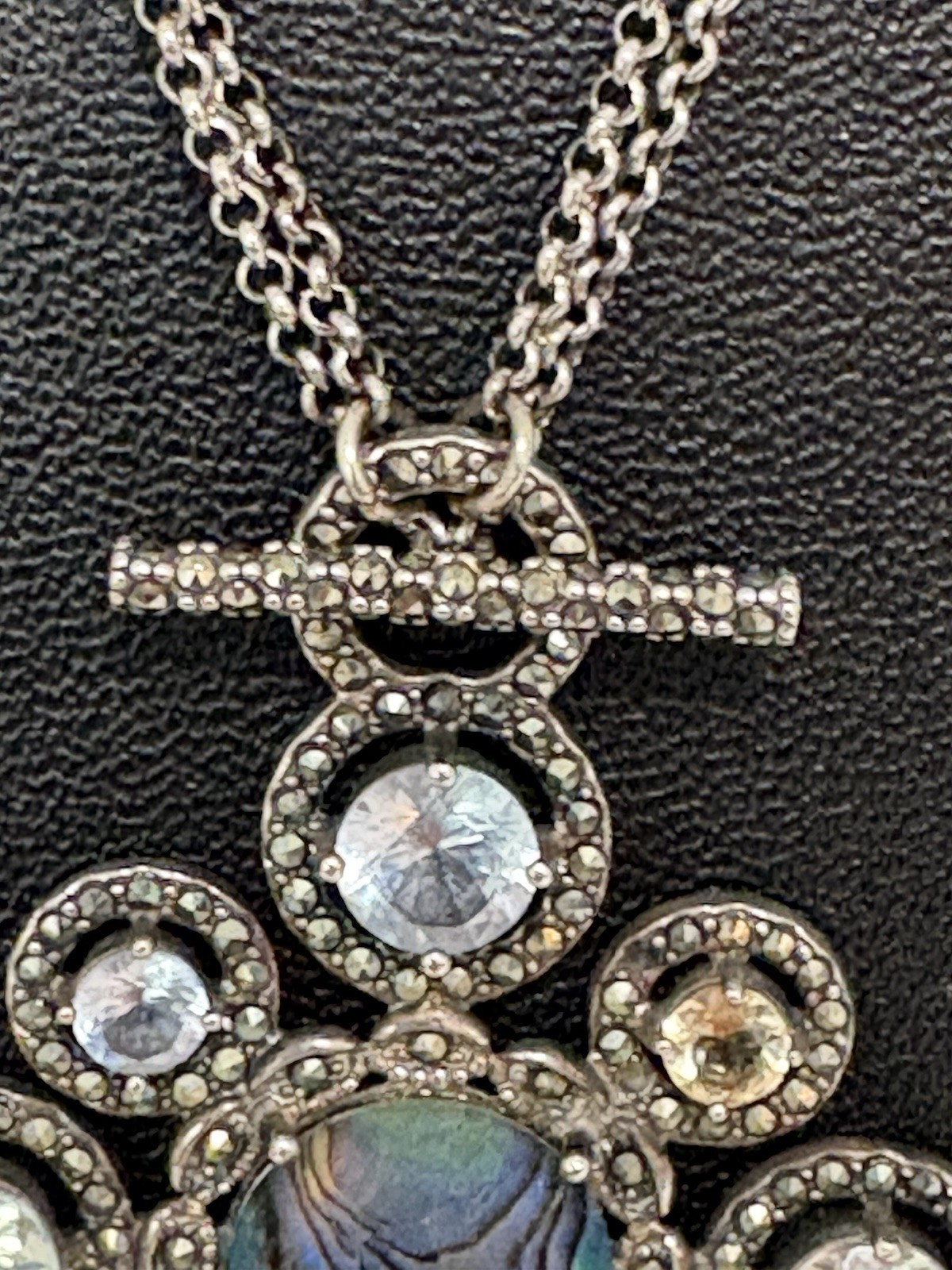 925 Sterling Silver Abalone Multi Stone Toggle Necklace Convertible Up to 20”