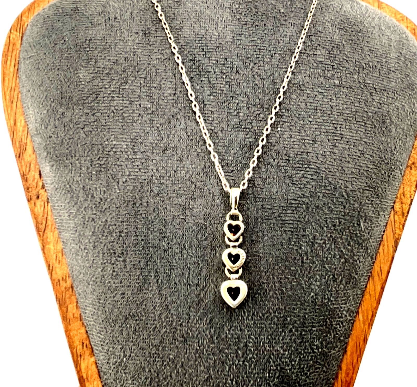 Minimalist Sterling Silver Three Heart Pendant Red Garnet with 17” Chain