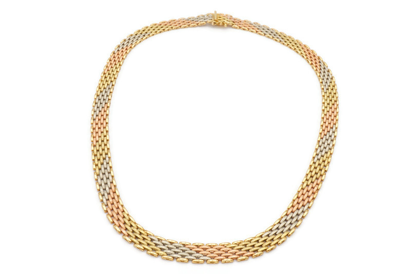 14k Yellow Gold Panther Link Necklace 17.5″ Italy Tri Color 8.5mm Heavy