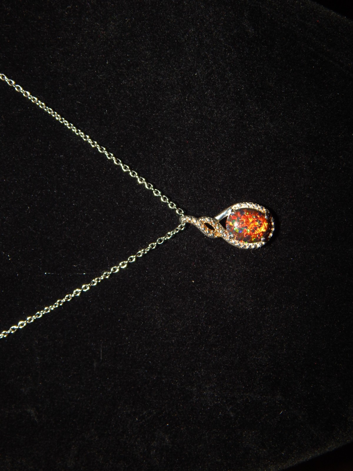 Womens lab created Opal necklace stainless steel chain (D)