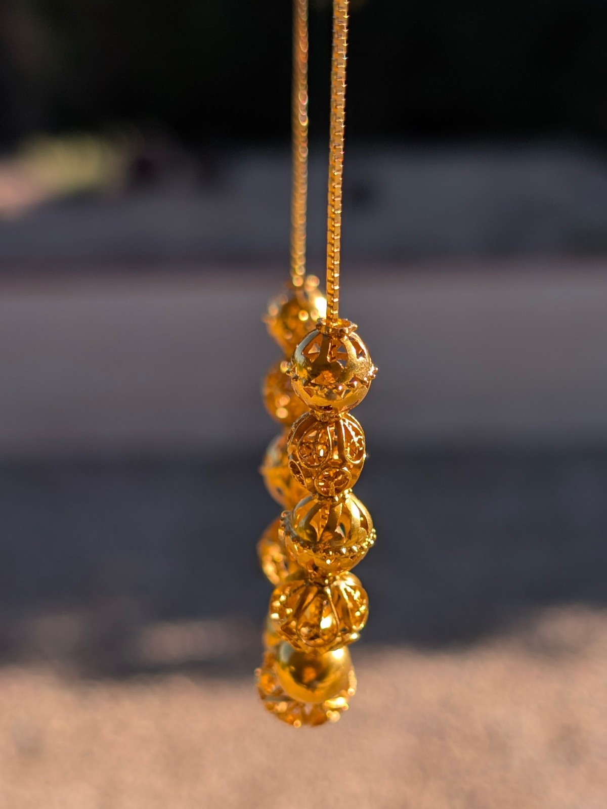 18k and 21k yellow gold filigree faceted balls bead necklace 23.5 ” ttl wt 12g