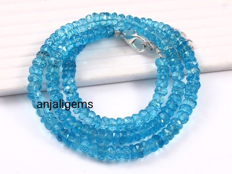 AA+ Natural Swiss Blue Topaz Gemstone Beads Necklace In 925 Silver Woman Jewelry