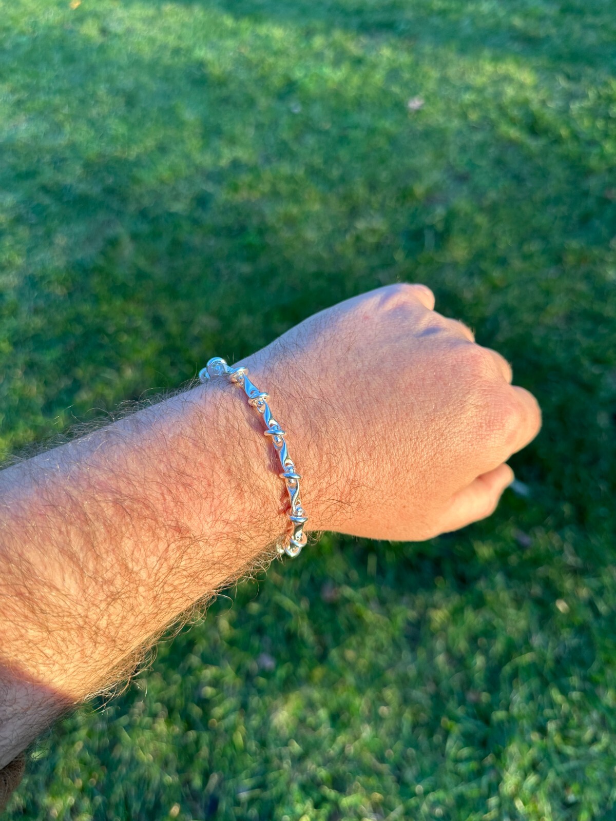 Real 925 Sterling Silver Mens Custom 8mm Barbed Wire Link Bracelet ITALY 7-9″