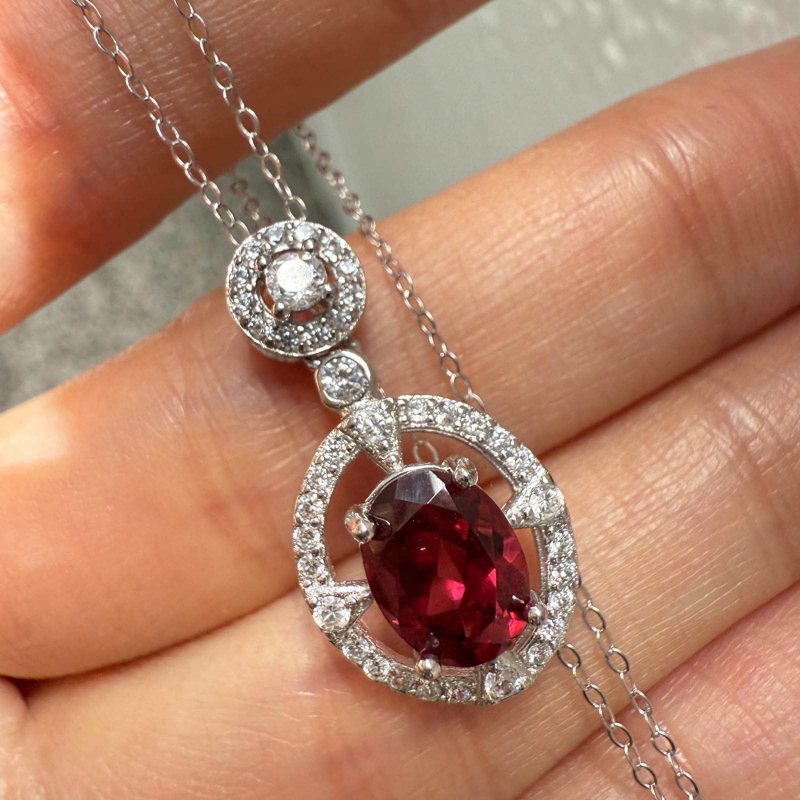 925 Sterling Silver Necklace 8x6mm Natural Garnet Zircon Flower Handmade Chain
