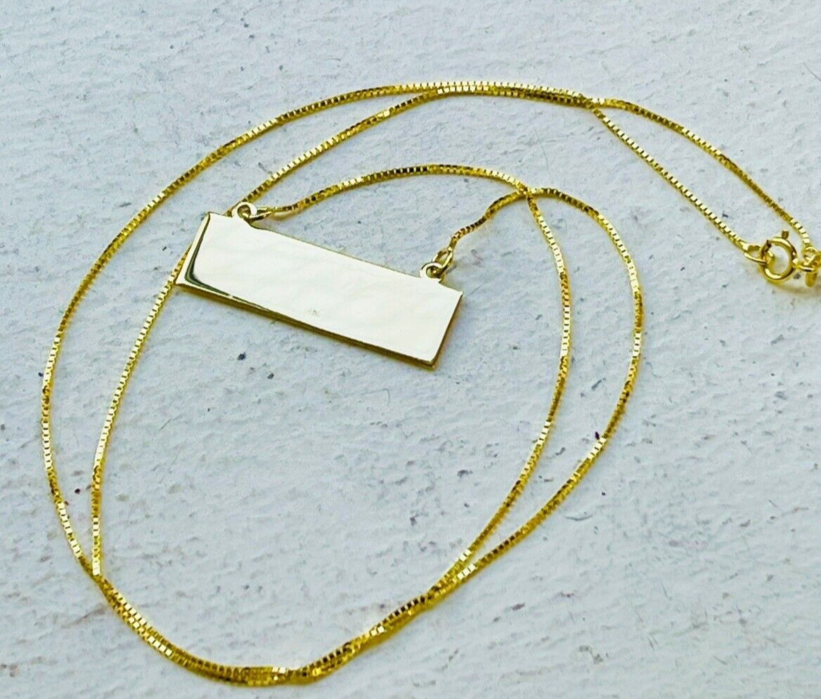 14K Authentic Yellow Gold Personalized Name Plate with Box Chain