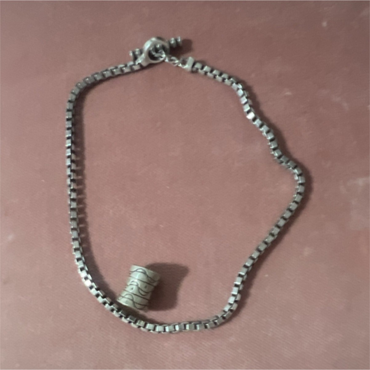 Silver Box Chain Necklace with Cylinder Pendant and Toggle Closure