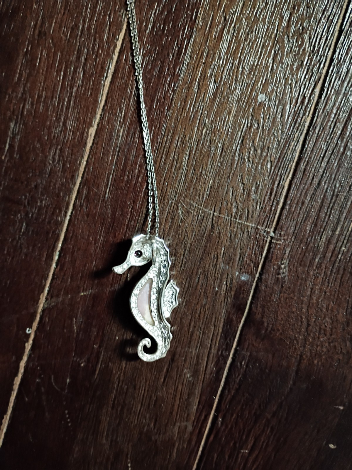 925 Sterling Silver Seahorse Pendant With Chain And Stones, Italy
